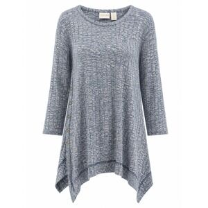 Chicos Top Womens 2 Blue‎ Marled Knit Tunic Asymmetrical Hem Button Side
